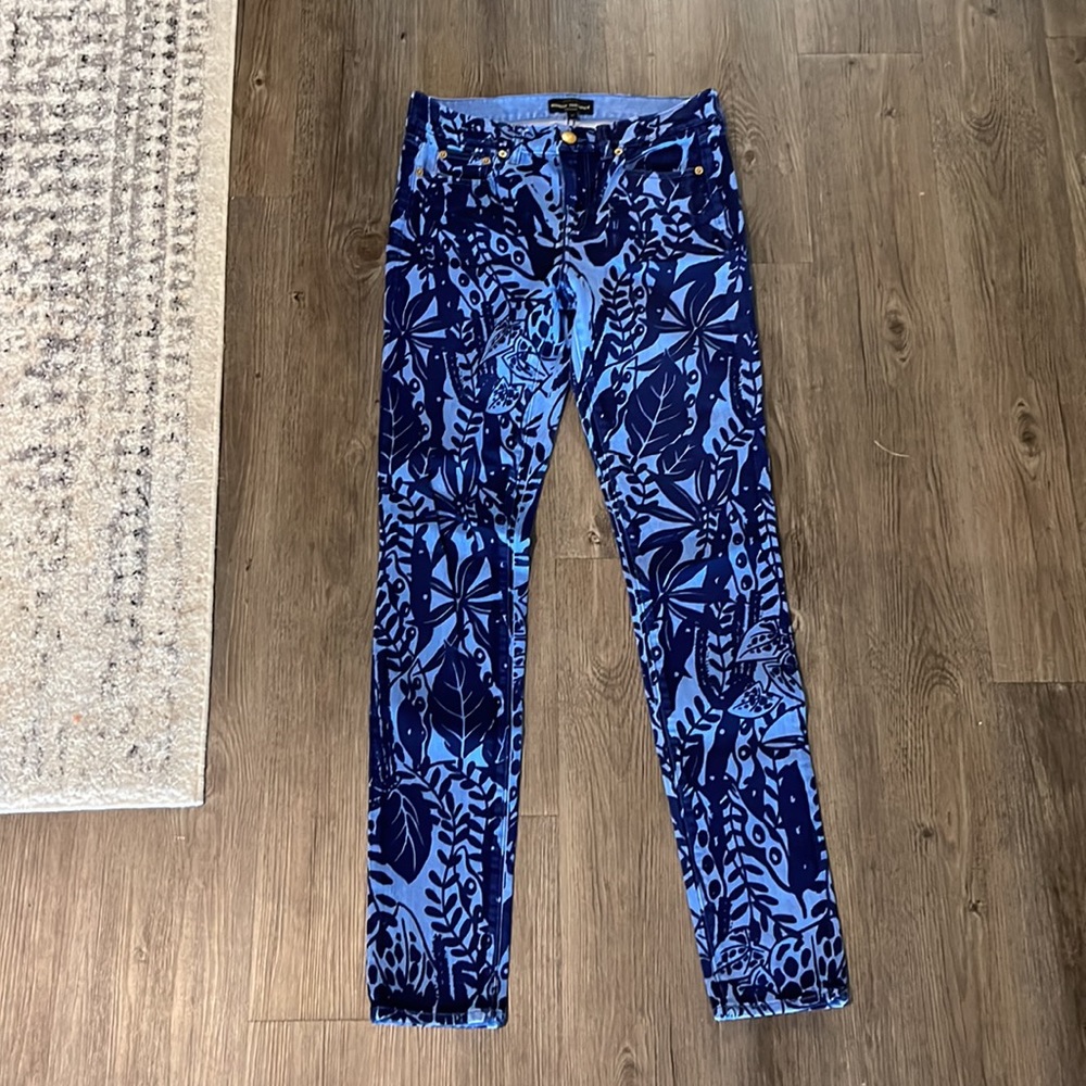 Jcrew mid rise toothpick jeans | tropical print | womens 27